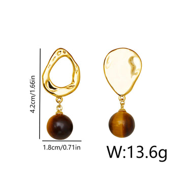 1 Pair Elegant Simple Style Geometric Asymmetrical Inlay Copper Natural Stone 18K Gold Plated Drop Earrings