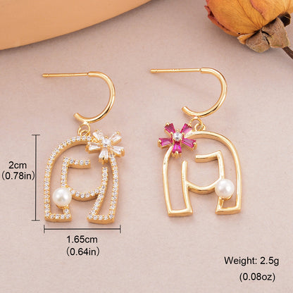 1 Pair Lady Geometric Inlay Copper Artificial Pearls Zircon 18K Gold Plated Drop Earrings