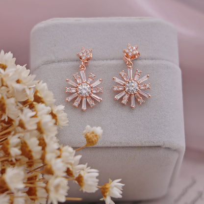1 Pair IG Style Shiny Flower Inlay Copper Zircon Gold Plated Drop Earrings