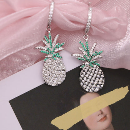 1 Pair IG Style Shiny Pineapple Plating Inlay Copper Zircon Drop Earrings