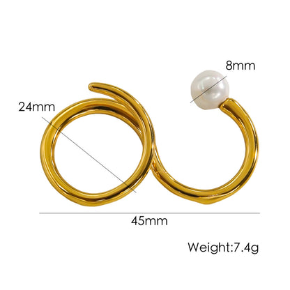 Stainless Steel 14K Gold Plated Simple Style Geometric Inlay Artificial Pearls Natural Stone Agate Open Rings