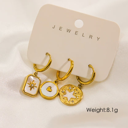 1 Set IG Style Retro Geometric Inlay Stainless Steel Shell 14K Gold Plated Drop Earrings