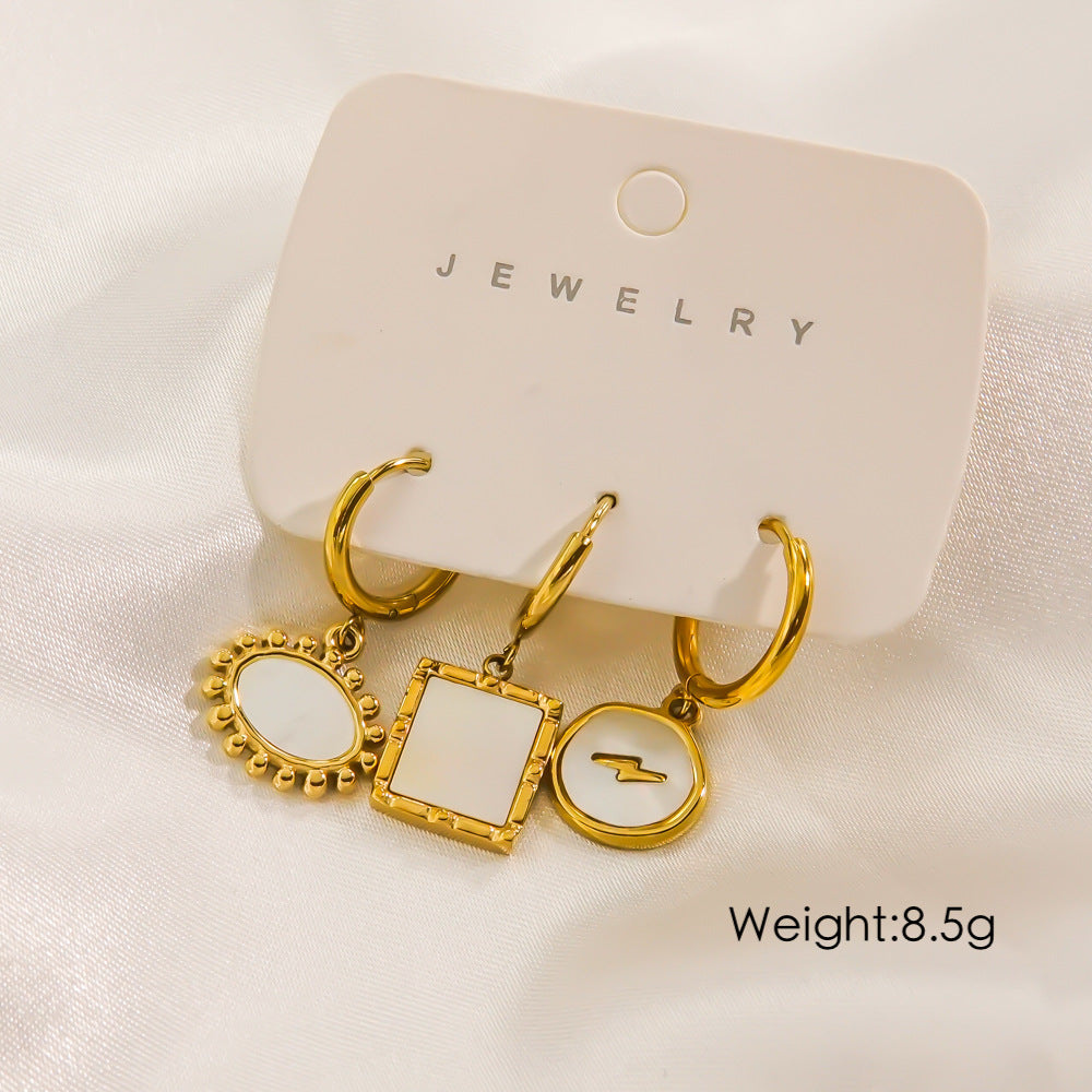 1 Set IG Style Retro Geometric Inlay Stainless Steel Shell 14K Gold Plated Drop Earrings