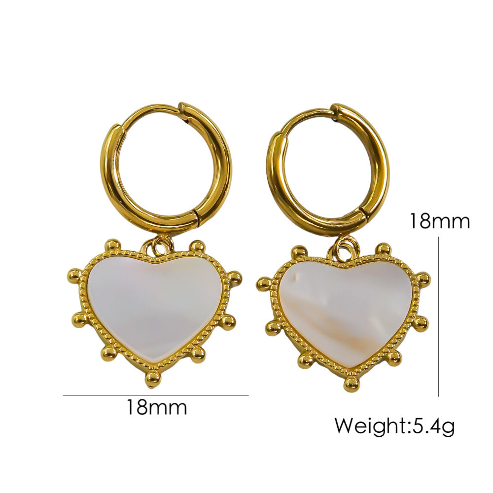 1 Pair IG Style Y2K Simple Style Round Star Heart Shape Inlay Stainless Steel Pearl Shell 14K Gold Plated Drop Earrings