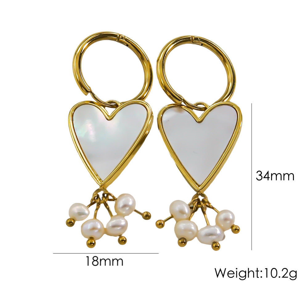 1 Pair IG Style Y2K Simple Style Round Star Heart Shape Inlay Stainless Steel Pearl Shell 14K Gold Plated Drop Earrings