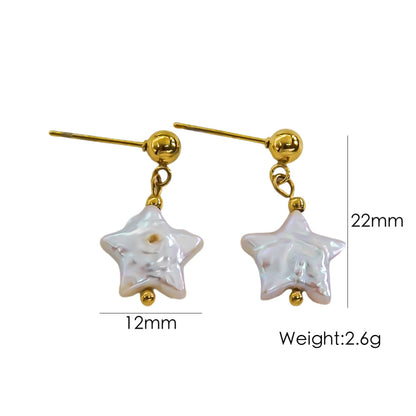 1 Pair IG Style Y2K Simple Style Round Star Heart Shape Inlay Stainless Steel Pearl Shell 14K Gold Plated Drop Earrings