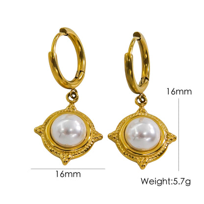 1 Pair IG Style Y2K Simple Style Round Star Heart Shape Inlay Stainless Steel Pearl Shell 14K Gold Plated Drop Earrings