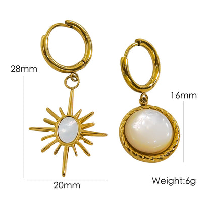 1 Pair IG Style Y2K Simple Style Round Star Heart Shape Inlay Stainless Steel Pearl Shell 14K Gold Plated Drop Earrings