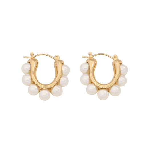 1 Pair IG Style Simple Style C Shape Solid Color Inlay Stainless Steel Artificial Pearls Zircon 18K Gold Plated Ear Studs