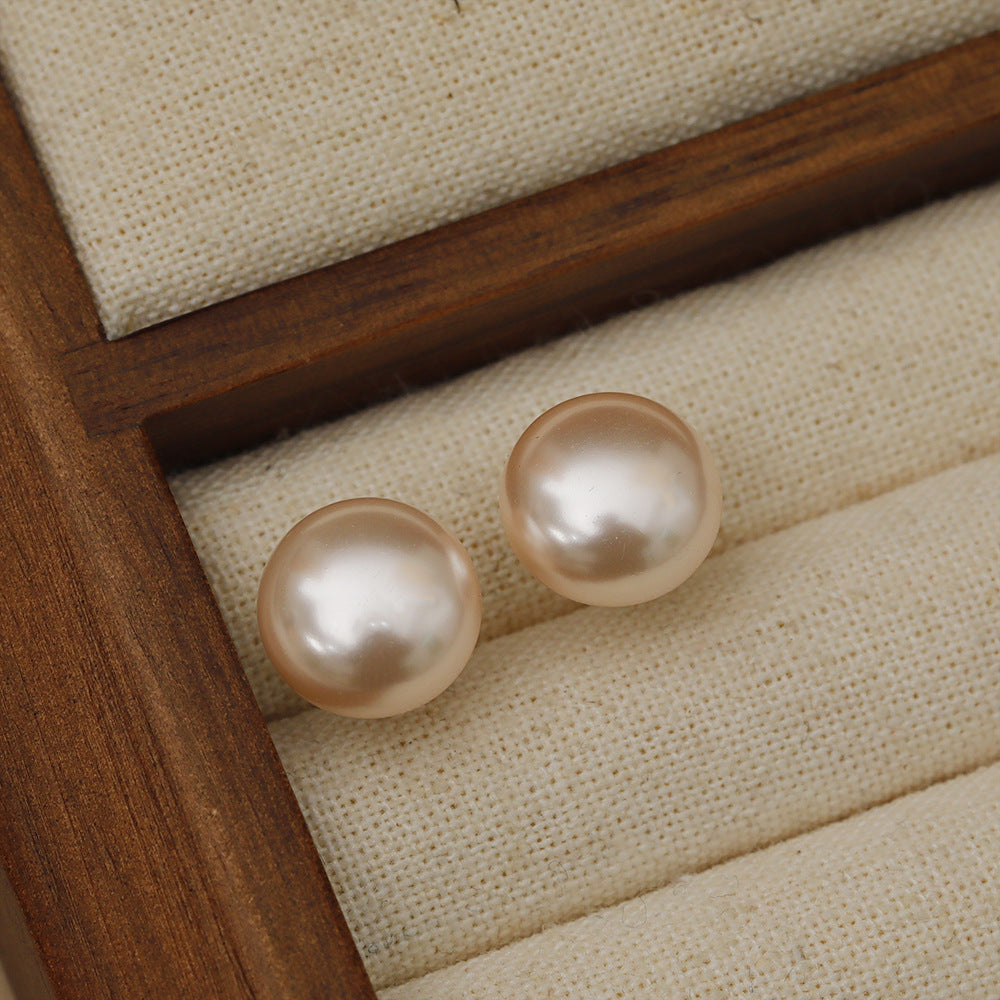 1 Pair Beach Sweet Artistic Round Enamel Inlay Copper Pearl 18K Gold Plated Ear Studs