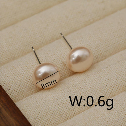 1 Pair Beach Sweet Artistic Round Enamel Inlay Copper Pearl 18K Gold Plated Ear Studs