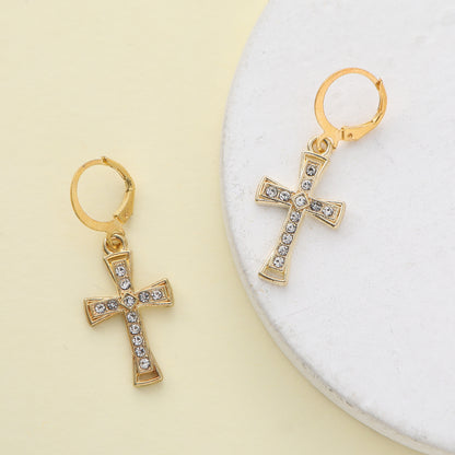 1 Pair Elegant Shiny Cross Alloy Zircon Drop Earrings