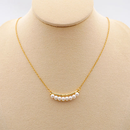 Titanium Steel Gold Plated Simple Style Geometric Inlay Artificial Pearls Necklace