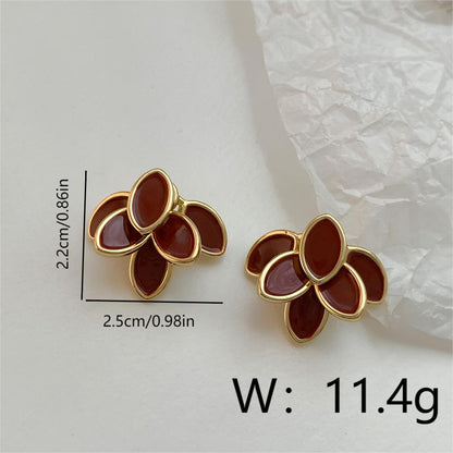 1 Pair Simple Style Classic Style Petal Enamel Copper 18K Gold Plated Ear Studs