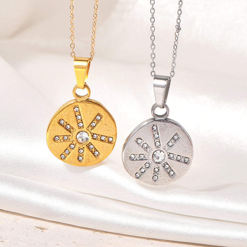 Titanium Steel Simple Style Hexagram Round Inlay Zircon Pendant Necklace