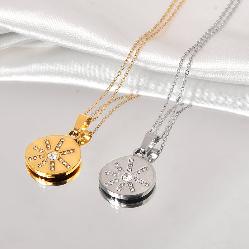 Titanium Steel Simple Style Hexagram Round Inlay Zircon Pendant Necklace