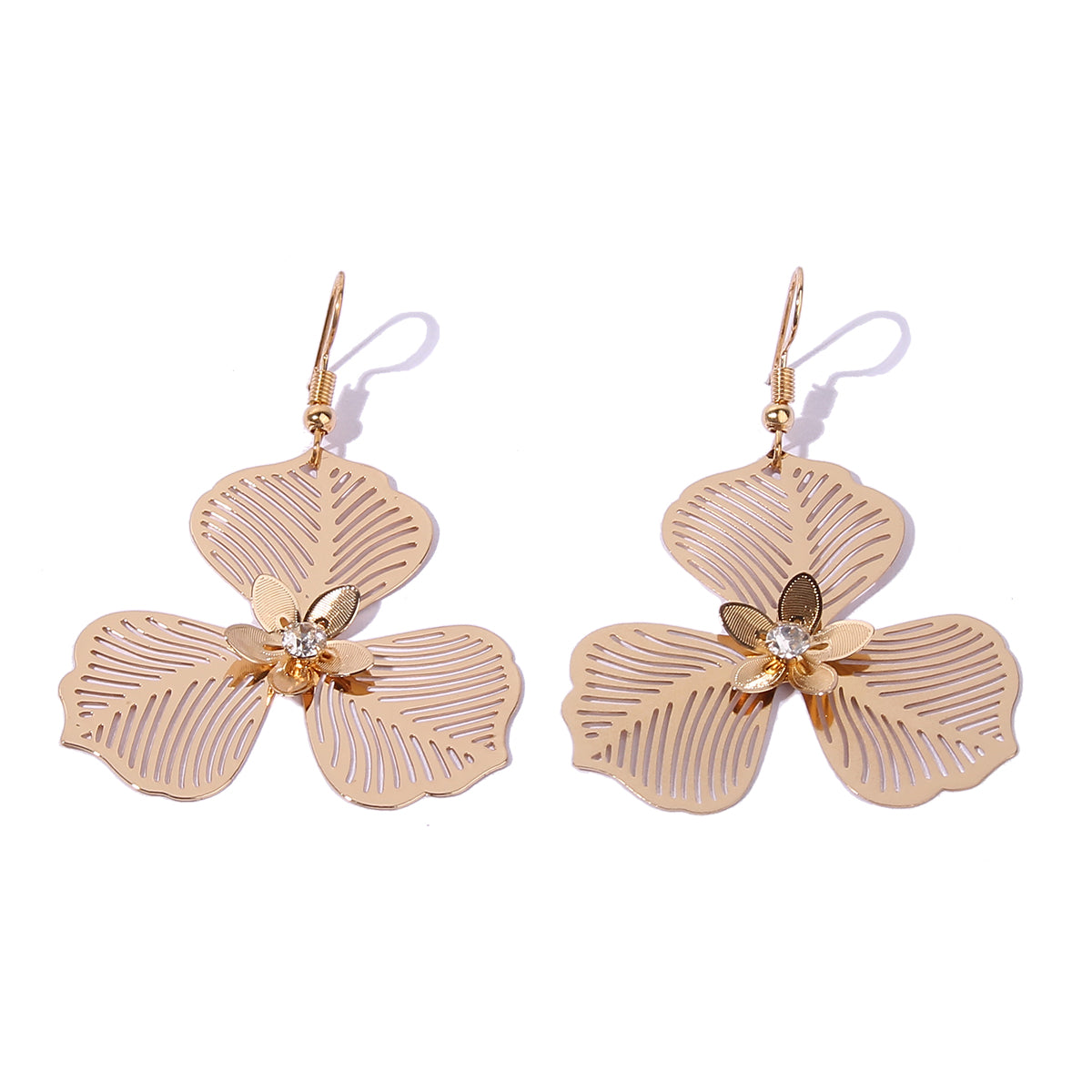 1 Pair Vacation Sweet Flower Plating Hollow Out Inlay Copper Zircon Gold Plated Drop Earrings