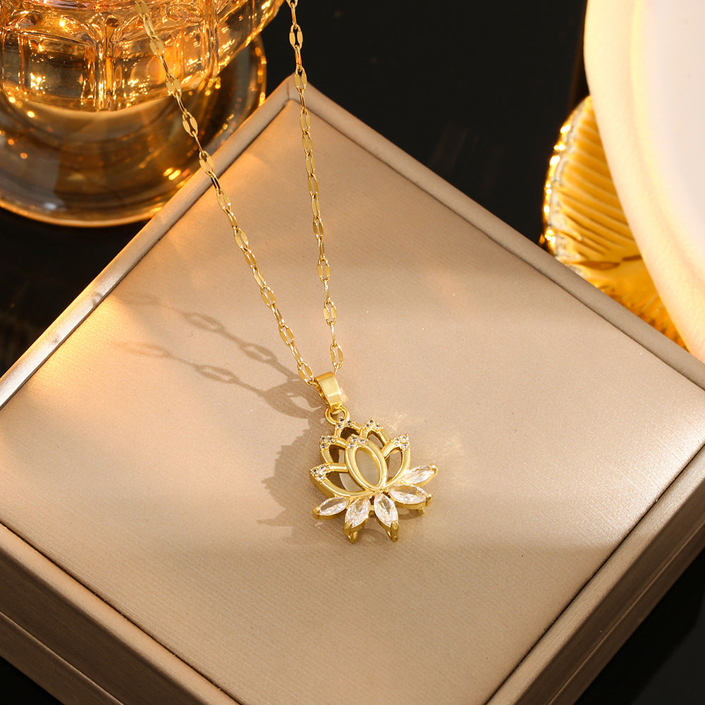 Stainless Steel Gold Plated Silver Plated Casual Commute Heart Shape Mermaid Bow Knot Hollow Out Inlay Zircon Pendant Necklace