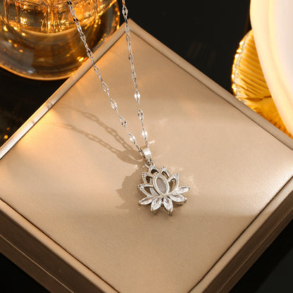 Stainless Steel Gold Plated Silver Plated Casual Commute Heart Shape Mermaid Bow Knot Hollow Out Inlay Zircon Pendant Necklace