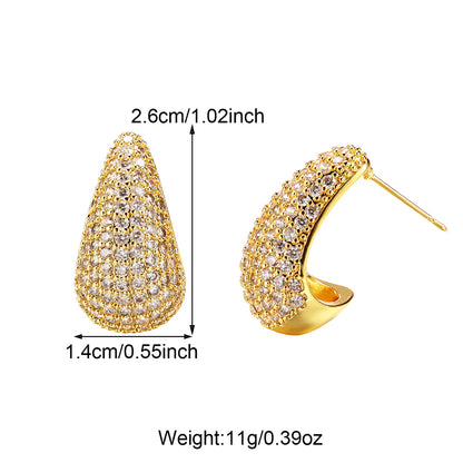 1 Pair IG Style Princess C Shape Water Droplets Inlay Copper Artificial Pearls Zircon 18K Gold Plated Ear Studs