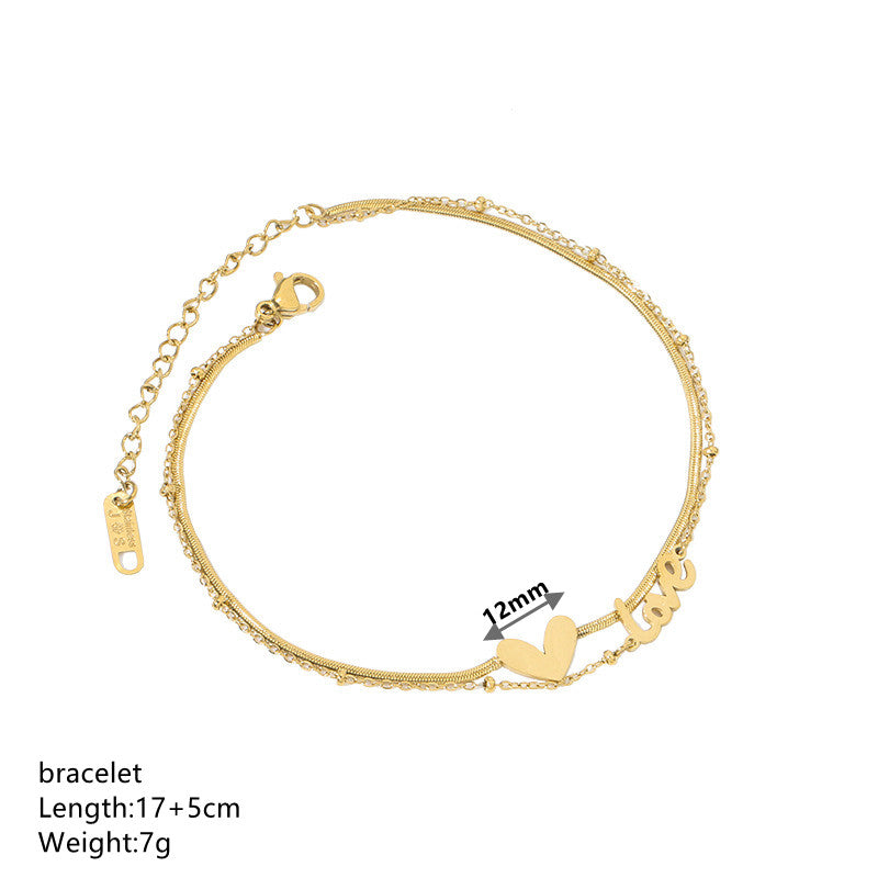 Stainless Steel Elegant Romantic Solid Color Love Heart Shape Bracelets Anklet Necklace
