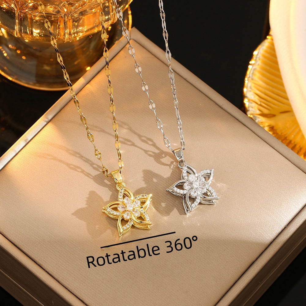 Stainless Steel Gold Plated Silver Plated Casual Commute Heart Shape Mermaid Bow Knot Hollow Out Inlay Zircon Pendant Necklace