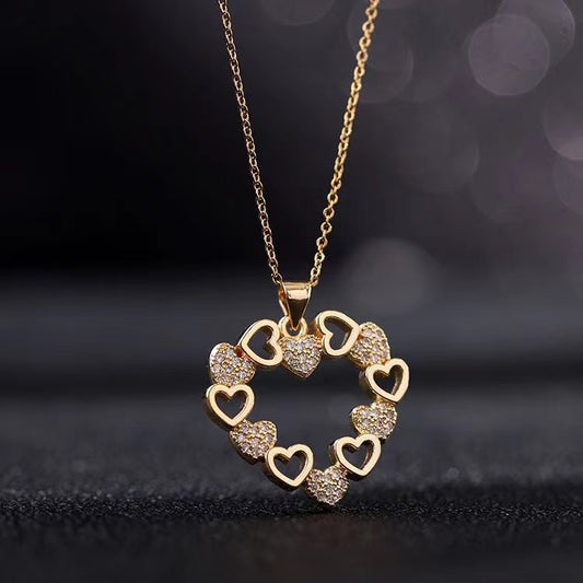IG Style Simple Style Heart Shape Stainless Steel Alloy Polishing Hollow Out Inlay Rhinestones Gold Plated Women's Pendant Necklace