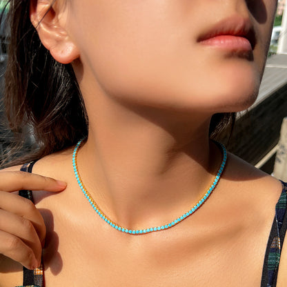 Copper K Gold Plated Casual Classic Style Inlay Geometric Turquoise Necklace