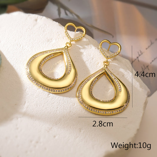 1 Pair IG Style Exaggerated Commute Geometric Hollow Out Inlay Copper Zircon 18K Gold Plated Drop Earrings