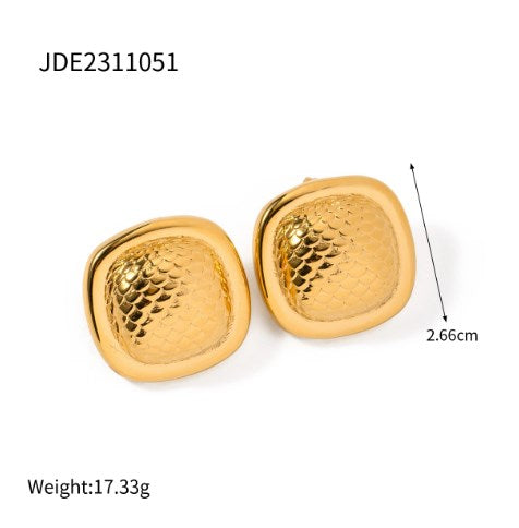 1 Pair IG Style Square Fish Scales Stainless Steel 18K Gold Plated Ear Studs