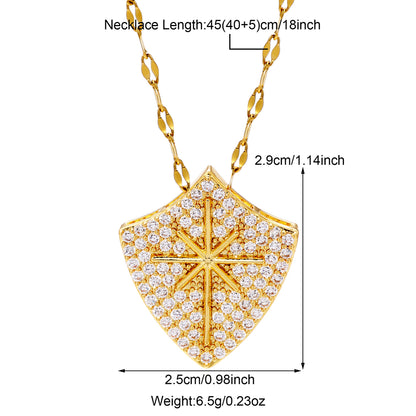 Stainless Steel Copper 18K Gold Plated IG Style Geometric Inlay Zircon Pendant Necklace