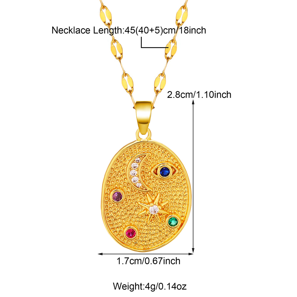 Stainless Steel Copper 18K Gold Plated IG Style Geometric Inlay Zircon Pendant Necklace