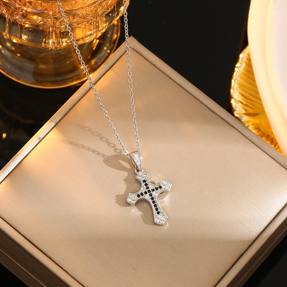 Stainless Steel Gold Plated Silver Plated Casual Commute Cross Inlay Zircon Pendant Necklace