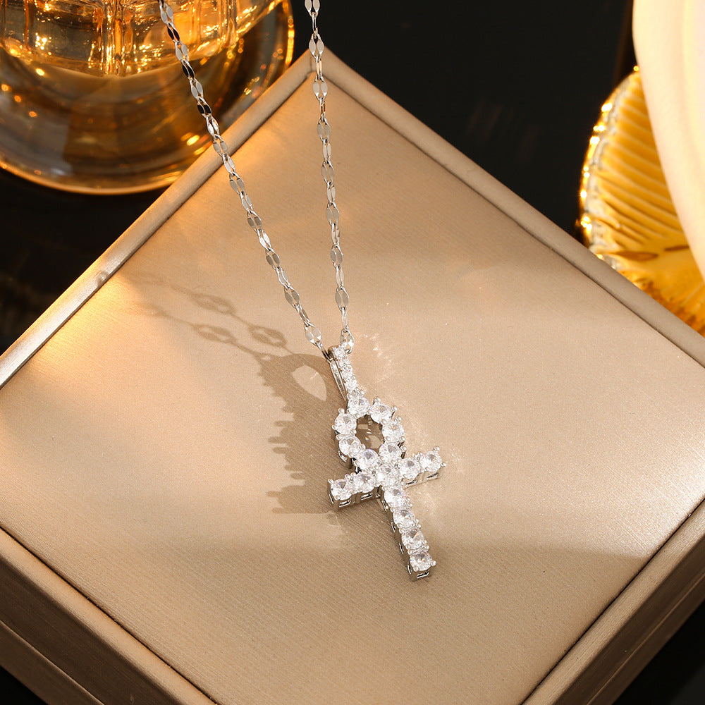 Stainless Steel Gold Plated Silver Plated Casual Commute Cross Inlay Zircon Pendant Necklace