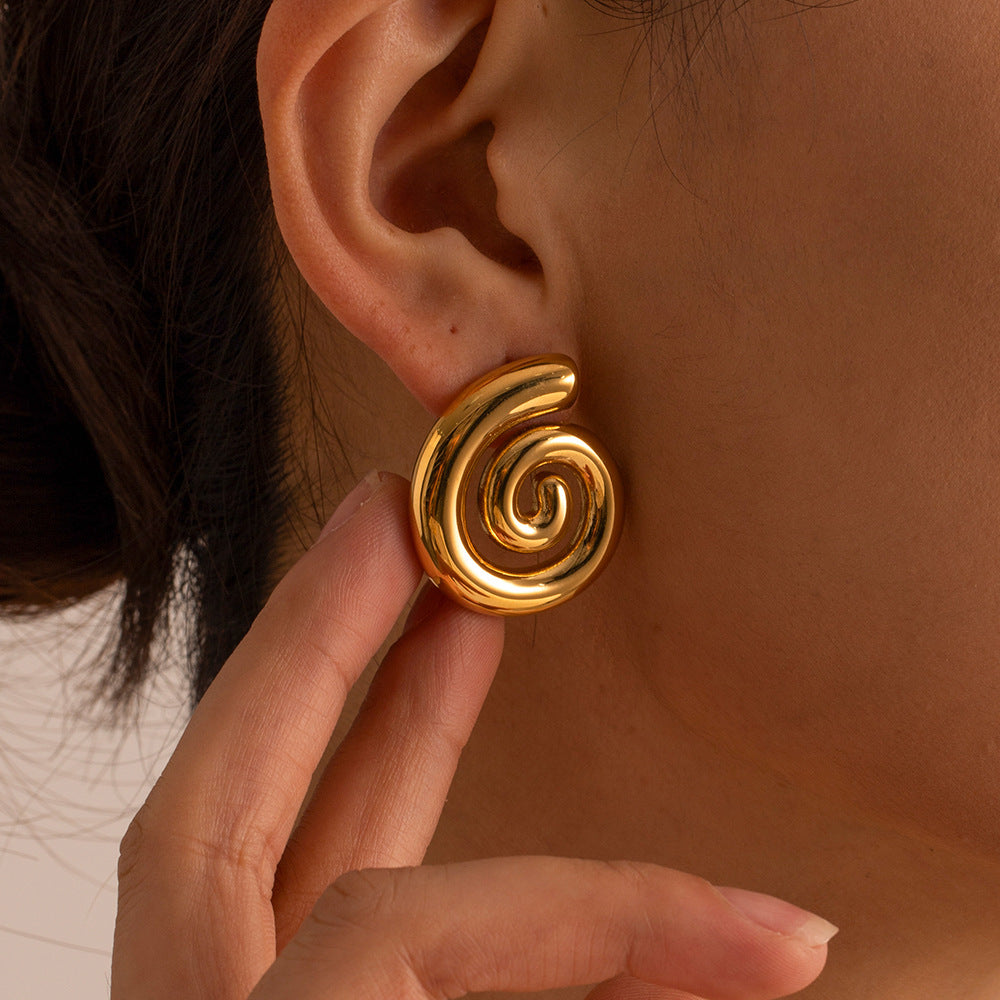 1 Pair IG Style Simple Style Solid Color Spiral Stainless Steel 18K Gold Plated Ear Studs