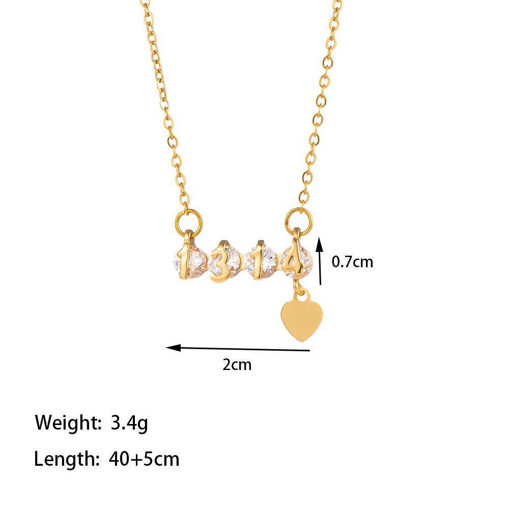 Titanium Steel 18K Gold Plated Casual Simple Style Plating Inlay Letter Number Artificial Rhinestones Pendant Necklace