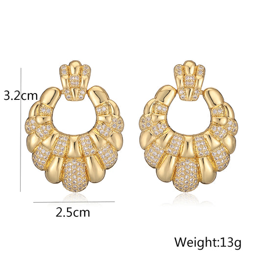 1 Pair IG Style Simple Style Commute Geometric Hollow Out Inlay Copper Zircon 18K Gold Plated Drop Earrings