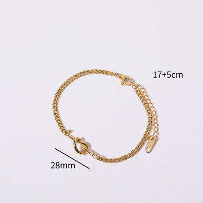Titanium Steel 18K Gold Plated Simple Style Solid Color Knot Inlay Zircon Bracelets Necklace