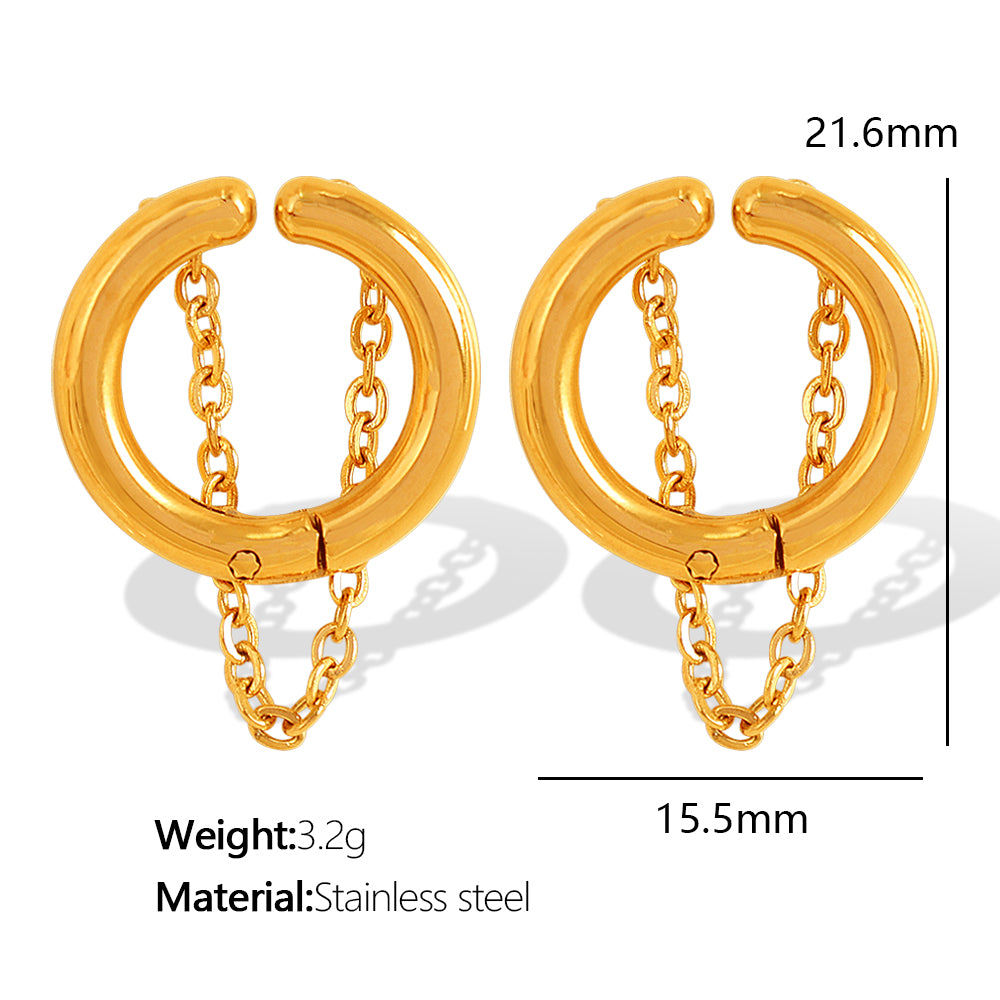 1 Pair Vintage Style Circle Chain Titanium Steel 18K Gold Plated Earrings