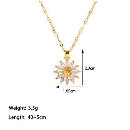 Titanium Steel 18K Gold Plated Casual Simple Style Commute Crown Feather Flower Inlay Artificial Rhinestones Pendant Necklace