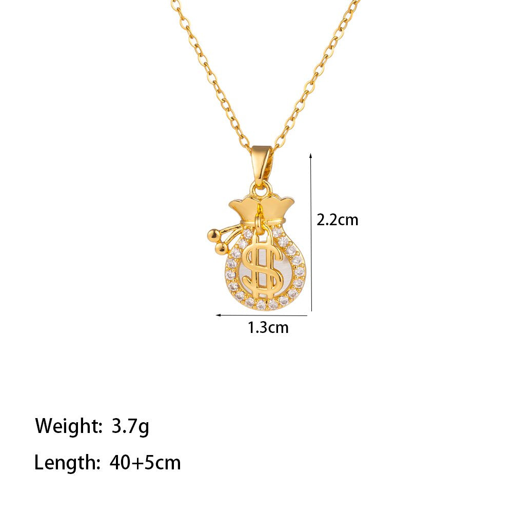 Titanium Steel 18K Gold Plated Casual Simple Style Commute Crown Feather Flower Inlay Artificial Rhinestones Pendant Necklace