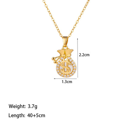 Titanium Steel 18K Gold Plated Casual Simple Style Commute Crown Feather Flower Inlay Artificial Rhinestones Pendant Necklace