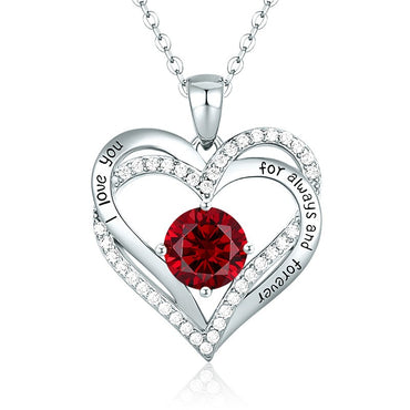 Sterling Silver MAMA Simple Style Shiny Letter Heart Shape Inlay Birthstone Zircon Pendant Necklace