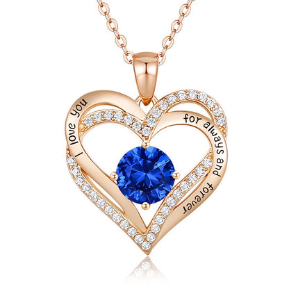 Sterling Silver MAMA Simple Style Shiny Letter Heart Shape Inlay Birthstone Zircon Pendant Necklace