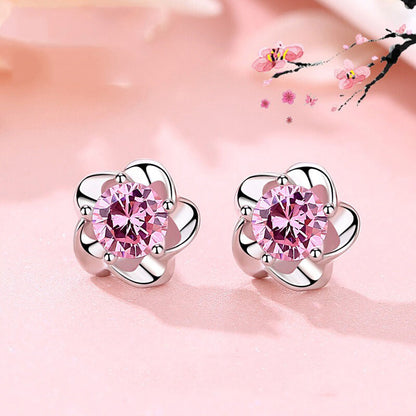 1 Pair Elegant Glam Flower Sterling Silver Moissanite Ear Studs