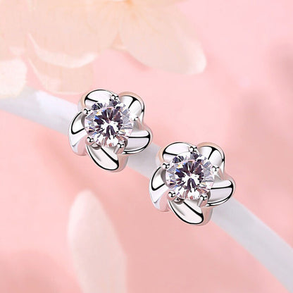 1 Pair Elegant Glam Flower Sterling Silver Moissanite Ear Studs