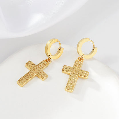 1 Pair Hip-Hop Punk Cross Plating Stainless Steel 18K Gold Plated Drop Earrings