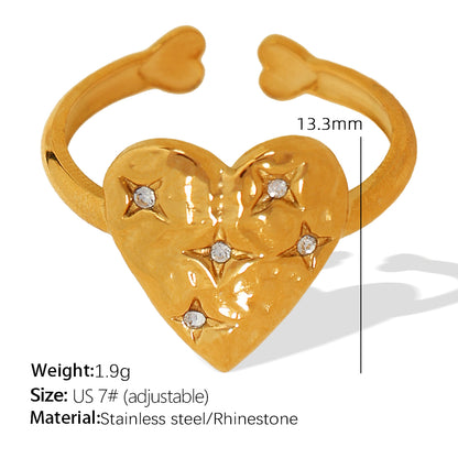 Titanium Steel 18K Gold Plated Vintage Style Star Heart Shape Plating Inlay Zircon Open Rings