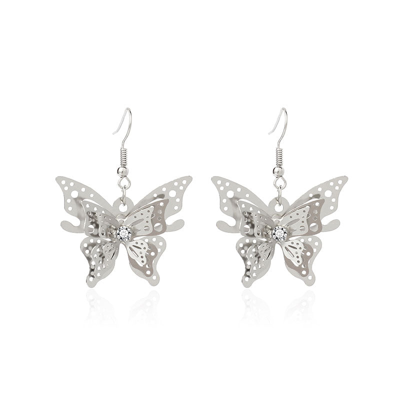 1 Pair Simple Style Butterfly Inlay Copper Zircon Drop Earrings