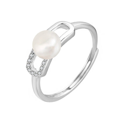 Sterling Silver 18K Gold Plated White Gold Plated Elegant Simple Style Geometric Polishing Hollow Out Inlay Pearl Zircon Open Rings